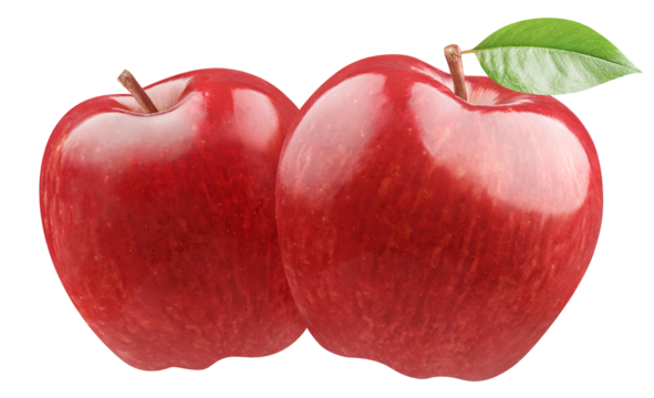 Two ripe red apples cut out