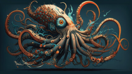 Illustration of octopus spreading it's tentacles looking confused and 'out of water'