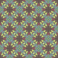 Geometrical colourful seamless pattern  on the brown background. Abstract texture for fashion, decoration, wrapping paper, fabric.