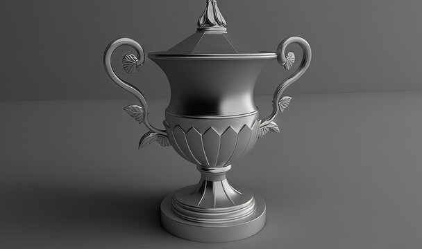  a silver vase sitting on top of a table next to a gray wall with a butterfly on top of the top of the vase and a butterfly on the top of the vase.  generative ai