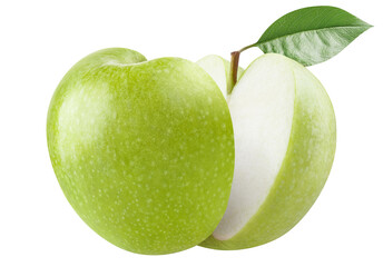 Delicious green apple cut in half, cut out