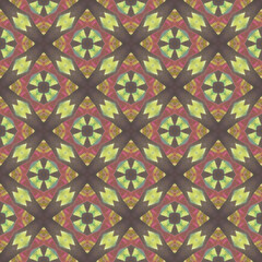 Geometrical colourful seamless pattern  on the brown background. Abstract texture for fashion, decoration, wrapping paper, fabric.