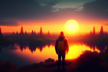 Fototapeta premium silhouette of a person in the sunset - ai generated