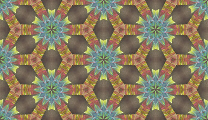 Geometrical colourful seamless pattern  on the brown background. Abstract texture for fashion, decoration, wrapping paper, fabric.