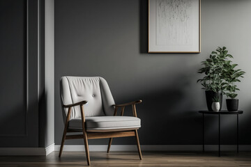 Naklejka na ściany i meble empty dark wall with armchair, mockup made with Generative AI