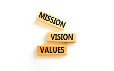 Mission vision values symbol. Concept words Mission Vision Values on wooden blocks on a beautiful...