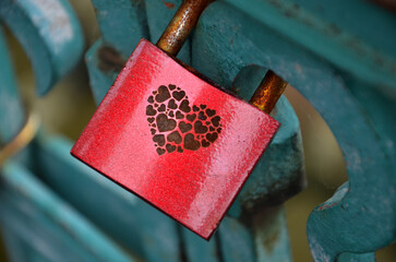 red love lock on the bridge 