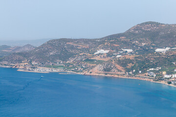 Panoramic view from Alanya Castle of the Mediterranean sea and Alanya coastline