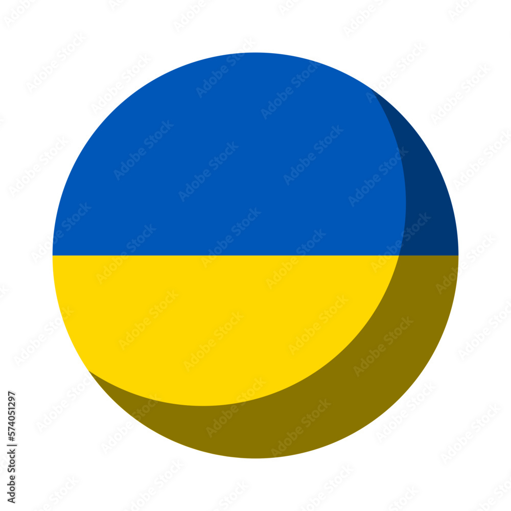 Poster ukraine flag round circle badge button or sticker icon with 3d shadow effect. vector image.