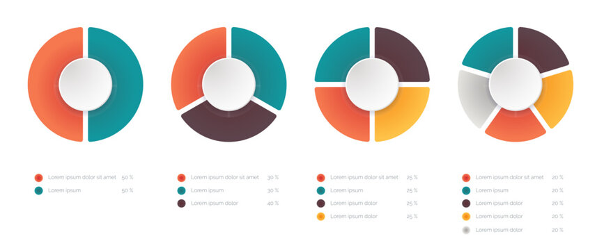 Colorful pie chart templates for your presentation. Vector infographic for posters and websites with data information.