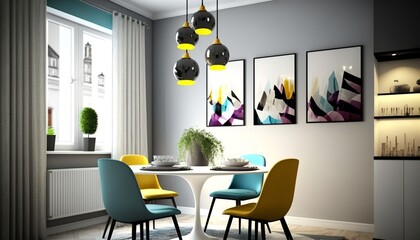 a beautiful dining room in pastel colors, modern, contemporary, every woman's dream is to have her own place