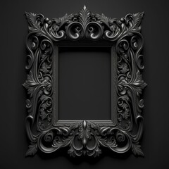 elegant black frame on black background, empty picture frame mockup, generative ai