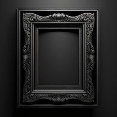elegant black frame on black background, empty picture frame mockup, generative ai