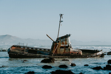 wrecked rusty ship