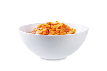 Sauted cabbage in a bowl on a white isolated background