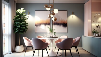dreamy dining room in pastel colors, modern, contemporary, every woman's dream is to have her own place