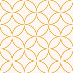 Gold Seamless geometric pattern of circles on white background. Simple geo pattern. Clothing fabric print. Seamless trellis background