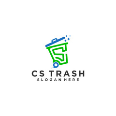 Letter CS Trash Logo Design Vector