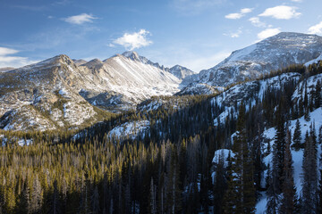 View of Snow Covered Longs Peak in Rocky Mountain National Park in Colorado in the Winter