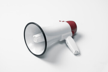 simple white megaphone speaker isolated, loudspeaker alert