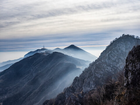 Winter landscape in the alps of Imagna Valley at morning