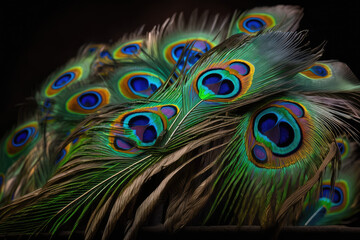Amazing close up of peacock feather. Generative AI
