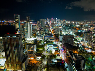 Aerial night lights of Downtown Miami FL