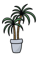Fototapeta na wymiar palm trees in a flower pot. flat cartoon style.