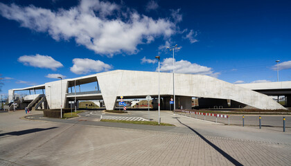 Modern concrete tram stop Wroclaw, Poland.