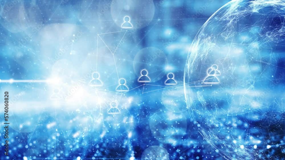 Poster digital artificial intelligence business network cyberspace sphere with people icon signs animation 