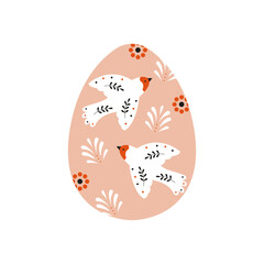 Easter egg. Cartoon floral birds pattern, abstract simple spring decorations, happy Easter concept. Vector illustration