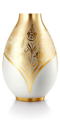 Beautiful Crafted Vase with Intricate Golden Sculpted and Painted Details Modern But Classical -- Gold, Silver, Floral Details, Geometrical Details, Organic Shaped -- Generative AI
