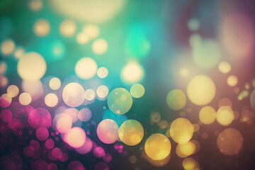 Obraz premium backdrop background texture of blurred and out of focus lights, glowing round shaped bokeh lights, vivid energetic colors, generative AI