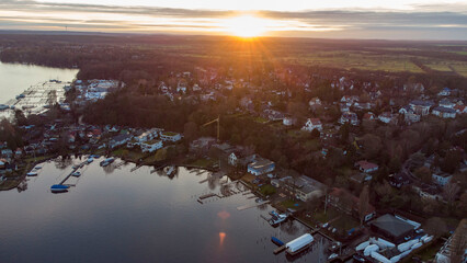 Burst of Sunshine over an aearial view of europe coastal view