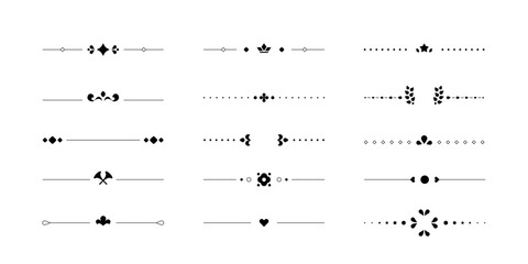 Decorative line dividers. Vintage swirl borders, antique chapter page separator, victorian vignette elements. Vector set