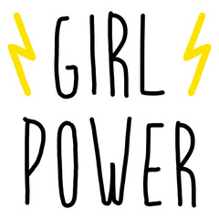 Logo feminista. Letras palabra Girl Power en texto manuscrito con rayo lineal © teracreonte
