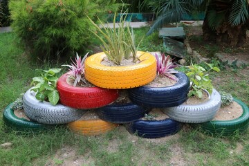 Upcycling decoration in the garden, Cuba Caribbean