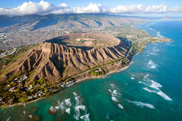 Aerial Photography,Helicopter.Diamond Head Crater.Honolulu,Oahu,Hawaii,USAAloha Shirt Store,Waikiki © Earth Pixel LLC.