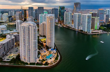 Fotobehang Brickell Key and Downtown,Mandarin Oriental and Intercontinental Hotel,.Aerial View,Miami,South Florida,Dade,Florida,USA © Earth Pixel LLC.