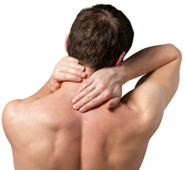 Obraz premium Strong man with neck pain, back view