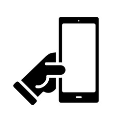 Hand holding a smart phone icon symbol