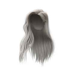3d rendering straight hair isolated silver gray white