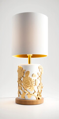 Beautiful Crafted Table Lamp with Intricate Sculpted and Painted Details Modern But Classical - Gold, Wood, Silver, Floral Details, Geometrical Details, Organic Shaped -- Generative AI