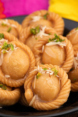 Chandrakala Gujia Mithai Also Called Suryakala Gujiya, Pirukiya, Pirukia, Pedakiya, Karanji, Basundi Gughra Made Of Suji Ghee Stuffed With Mawa Khoya Chasni Mava Khoa For Deepawali, Teez, Holi, Teej