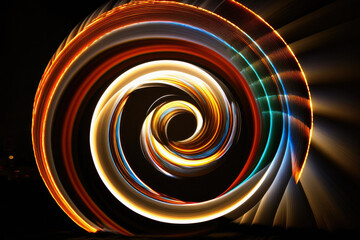 Colorful abstract circle background with long exposure for your design. Created with Generative AI technology.