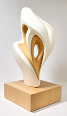 Beautiful Piece of modern art Carved out of Solid Olive Wood in a Flowing organic Shape - on white Sculpture, Modern Art , Art -- Generative AI