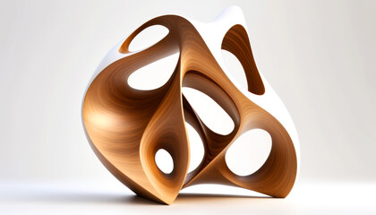 Beautiful Piece of modern art Carved out of Solid Wood in a Flowing organic Shape - on white Sculpture, Modern Art , Art -- Generative AI