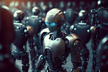 Obraz na płótnie Canvas Crowd of robots. Created with Generative AI technology.
