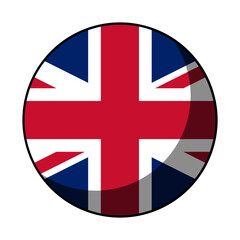 United Kingdom UK Union Jack Flag Round Circle Badge Button or Sticker Icon with Contour Outline and 3D Shadow Effect. Vector Image.