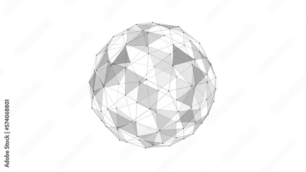 Poster abstract plexus sphere made of black dots and lines on a white background. looped 4k animation.